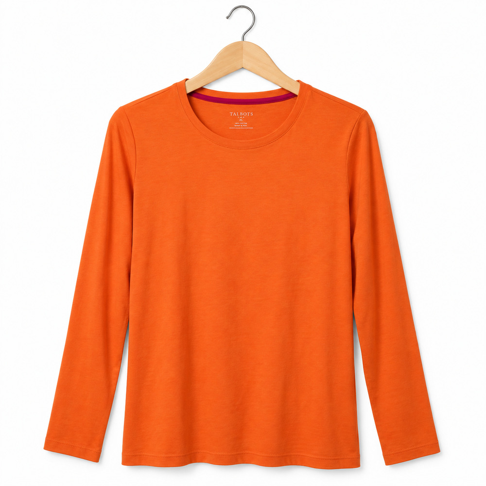 Talbots Outlet Top Womens Size XL Orange Long Sleeve Crew Neck 100% Cotton NWT